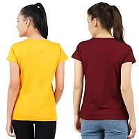 First Wave Womens Cotton Solid Tshirt Mustard::Maroon Medium Pack of 2-thumb1