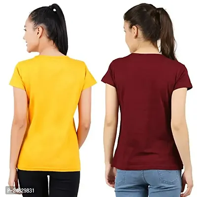 First Wave Womens Cotton Solid Tshirt Mustard::Maroon Medium Pack of 2-thumb2