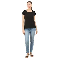 First wave Women Solid Cotton Tshirt Andhra Melange::Black-thumb4