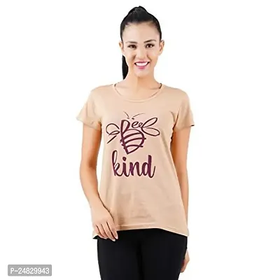 First Wave Womens Cotton Printed Tshirt Beige::Brown Small