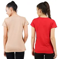 First Wave Womens Cotton Solid Tshirt Beige::Red Small Pack of 2-thumb1