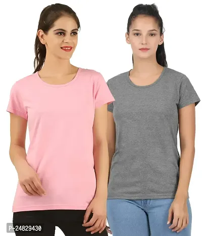 First wave Women Solid Cotton Tshirt Andhra Melange::Pink-thumb0