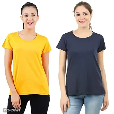 First Wave Womens Cotton Solid Tshirt Mustard::Navy Small Pack of 2-thumb0