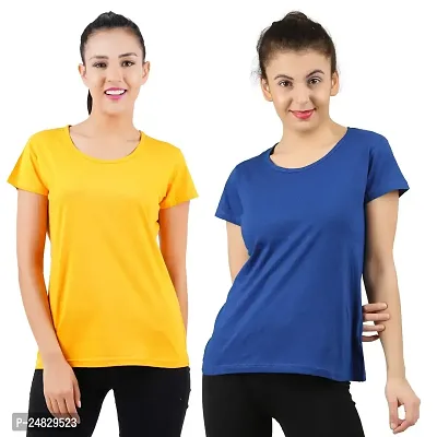 First Wave Womens Cotton Solid Tshirt Mustard::RoyalBlue Small Pack of 2