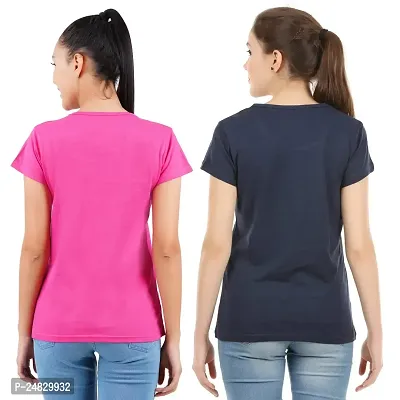 First Wave Womens Cotton Solid Tshirt Dark Pink::Navy X-Large Pack of 2-thumb2