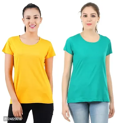 First Wave Womens Cotton Solid Tshirt Mustard::Green X-Large Pack of 2-thumb0