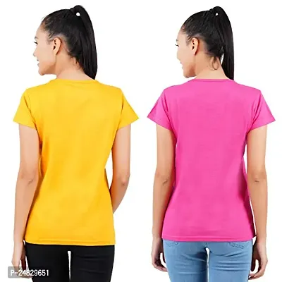 First Wave Womens Cotton Solid Tshirt Mustard::Dark Pink Medium Pack of 2-thumb2