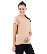 First Wave Womens Cotton Solid Tshirt Beige::Red X-Large Pack of 2-thumb2