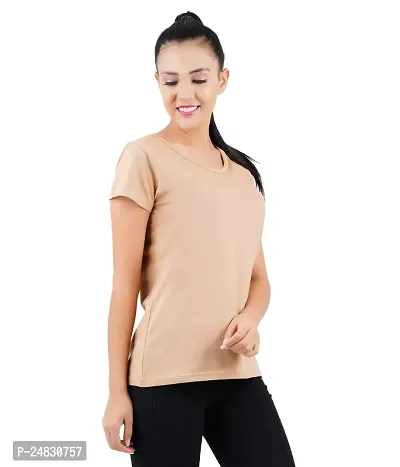 First Wave Womens Cotton Solid Tshirt Beige::Red X-Large Pack of 2-thumb3