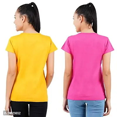 First Wave Womens Cotton Solid Tshirt Mustard::Dark Pink Large Pack of 2-thumb2