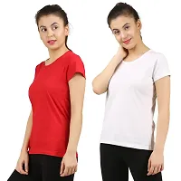 First Wave Women Cotton Solid Tshirt Red::White Pack of 2-thumb2