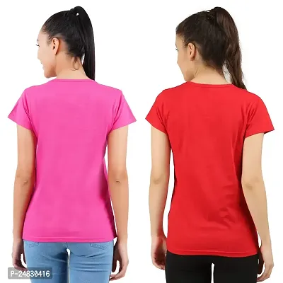 First Wave Womens Cotton Solid Tshirt Dark Pink::Red Small Pack of 2-thumb2