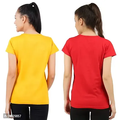 First Wave Womens Cotton Solid Tshirt Mustard::Red Large Pack of 2-thumb2