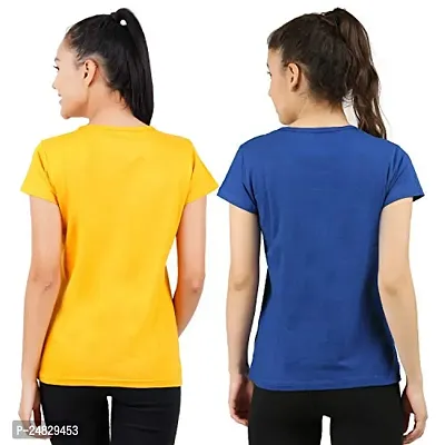 First Wave Womens Cotton Solid Tshirt Mustard::RoyalBlue Large Pack of 2-thumb2