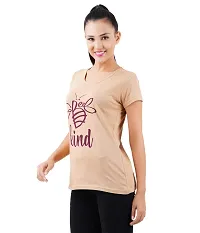 First Wave Womens Cotton Printed Tshirt Beige::Brown Medium-thumb3