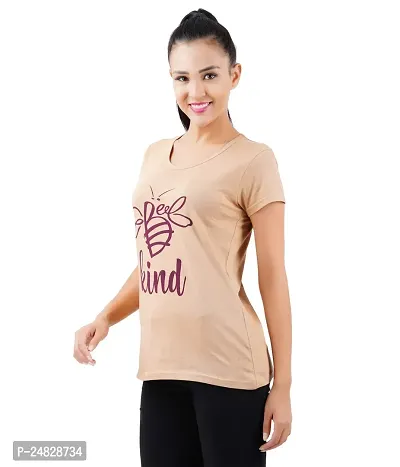 First Wave Womens Cotton Printed Tshirt Beige::Brown Medium-thumb4