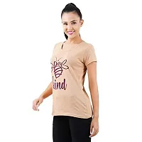 First Wave Womens Cotton Printed Tshirt Beige::Brown Small-thumb3