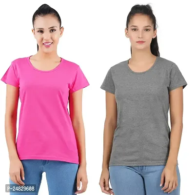 First Wave Womens Cotton Solid Tshirt Dark Pink::Dark Grey Medium Pack of 2