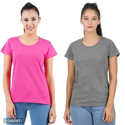 First Wave Womens Cotton Solid Tshirt Dark Pink::Dark Grey Small Pack of 2