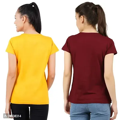 First Wave Womens Cotton Solid Tshirt Mustard::Maroon Small Pack of 2-thumb2