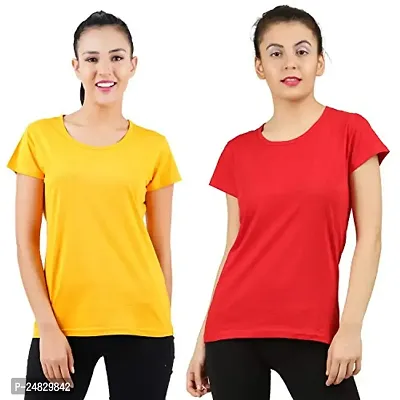 First Wave Womens Cotton Solid Tshirt Mustard::Red Small Pack of 2