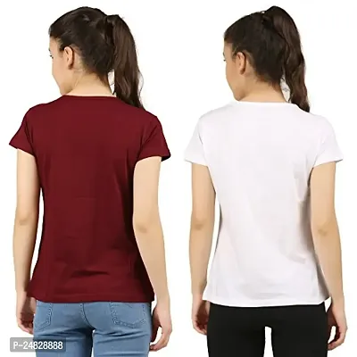 First Wave Women Cotton Solid Tshirt Maroon::White Pack of 2-thumb2