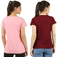 First Wave Women Cotton Solid Tshirt Pink::Maroon Pack of 2-thumb1