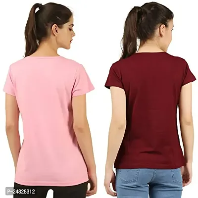 First Wave Women Cotton Solid Tshirt Pink::Maroon Pack of 2-thumb2