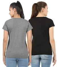 First wave Women Solid Cotton Tshirt Andhra Melange::Black-thumb1