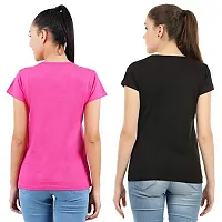 First Wave Womens Cotton Solid Tshirt Dark Pink ::Black Large Pack of 2-thumb1