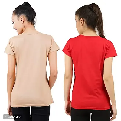 First Wave Womens Cotton Solid Tshirt Beige::Red Large Pack of 2-thumb2