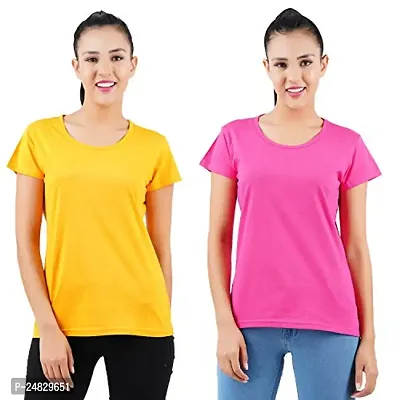 First Wave Womens Cotton Solid Tshirt Mustard::Dark Pink Medium Pack of 2-thumb0