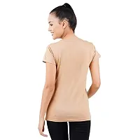 First Wave Womens Cotton Printed Tshirt Beige::Brown Small-thumb2