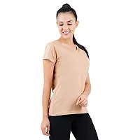 First Wave Womens Cotton Solid Tshirt Beige::Red Medium Pack of 2-thumb2