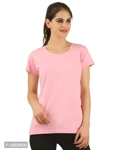 First wave Women Solid Cotton Tshirt Andhra Melange::Pink-thumb5