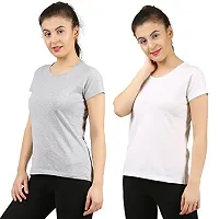 First Wave Women Cotton Solid Tshirt Grey::White Pack of 2-thumb2