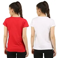 First Wave Women Cotton Solid Tshirt Red::White Pack of 2-thumb1