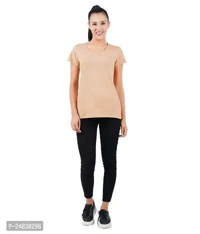 First Wave Womens Cotton Solid Tshirt Beige::Black Small Pack of 2-thumb4