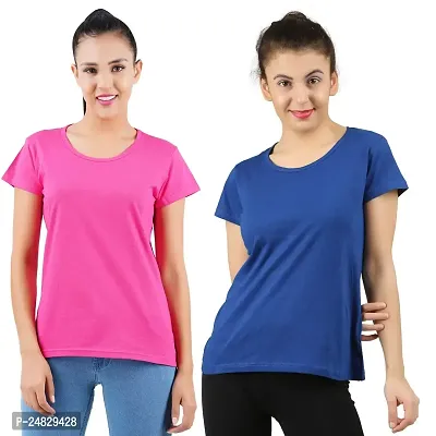 First Wave Womens Cotton Solid Tshirt Dark Pink::Royal Blue Medium Pack of 2