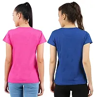 First Wave Womens Cotton Solid Tshirt Dark Pink::Royal Blue Large Pack of 2-thumb1