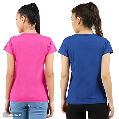 First Wave Womens Cotton Solid Tshirt Dark Pink::Royal Blue Large Pack of 2-thumb2