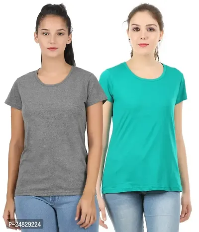 First wave Women Solid Cotton Tshirt Andhra Melange::Green-thumb0