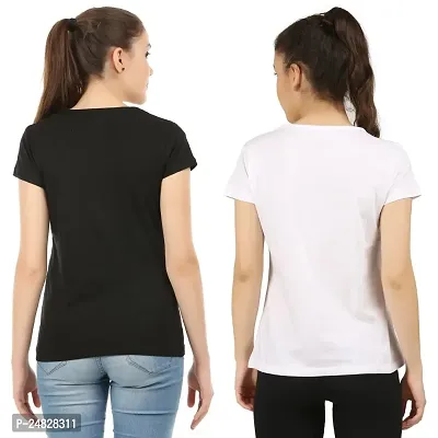 First Wave Women Cotton Solid Tshirt Black::White Pack of 2-thumb2