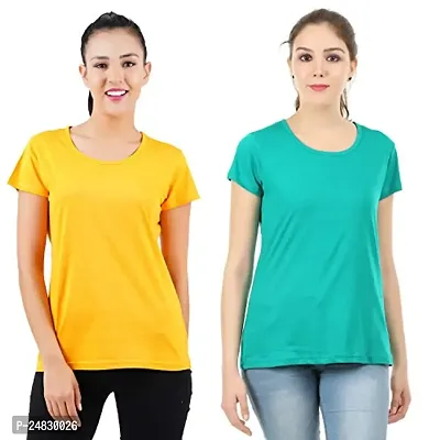 First Wave Womens Cotton Solid Tshirt Mustard::Green Large Pack of 2-thumb0