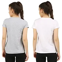 First Wave Women Cotton Solid Tshirt Grey::White Pack of 2-thumb1