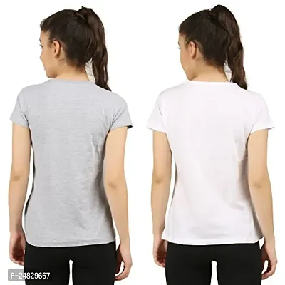 First Wave Women Cotton Solid Tshirt Grey::White Pack of 2-thumb2