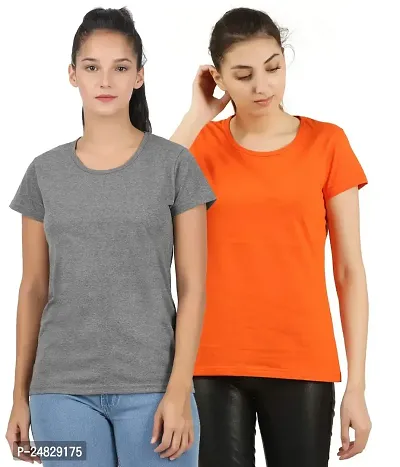 First wave Women Solid Cotton Tshirt Andhra Melange::Orange