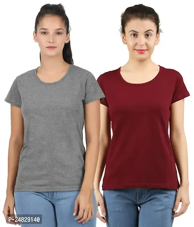 First wave Women Solid Cotton Tshirt Andhra Melange::Maroon-thumb0