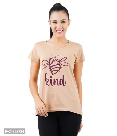 First Wave Womens Cotton Printed Tshirt Beige::Brown Medium-thumb1