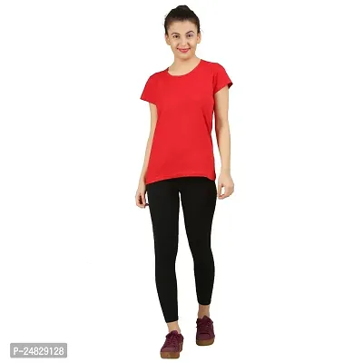 First Wave Women Cotton Solid Tshirt Red::White Pack of 2-thumb5